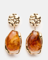 STONE DOUBLE DROP EARRINGS BROWN